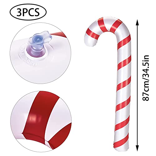 3 Stück 87 cm Aufblasbare Zuckerstangen Weihnachtsdeko,Groß Grinch Deko Weihnachten Outdoor Haustür Zuckerstangen Christbaumschmuck(Rot-Weiß)