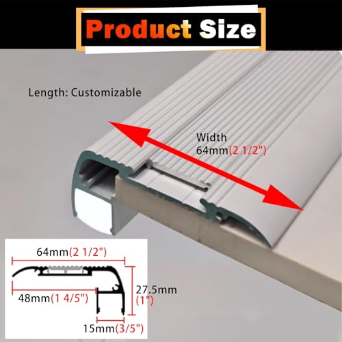 Nez de marche aluminium technique en L imperméable et résistant de 90 à 200 cm