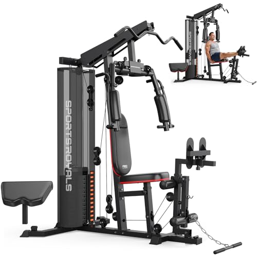 Image of Sportsroyals Home Gym, Multifunctional Gym Equipment, Workout Equipment with 150LBS Weight Stack, for Leg Press, LAT Pull Down, Chest Presses
