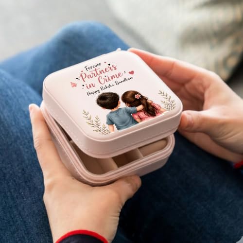 Image of Precious Art Gifts Best Sister Jewellery Organiser Box With Wooden Earring Pair,Greeting Card,Best Rakhi Gift For Sister,Rakshabandhan Combo Pack Set (Partners in Crime)