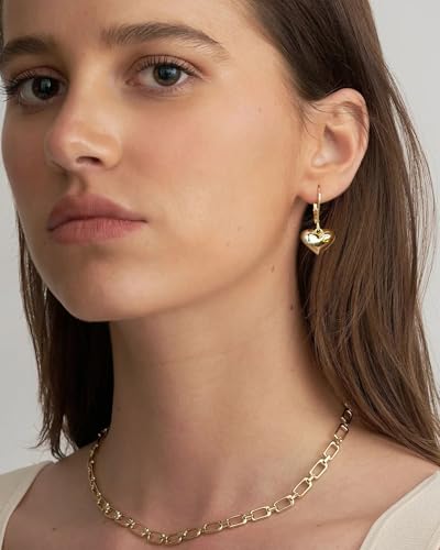 14K Gold Earring Heart Bar Flower Earrings for Women Gold Silver Heart Leverback Drop Earrings4