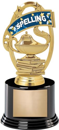 Crown Awards Spelling Trophy, 7" Spelling Bee Kudos Trophy On Black Round Base