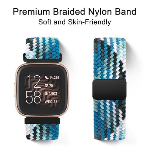 Braided Stretchy Straps Compatible with Fitbit Versa 2 Straps for Women Men,Fitbit Versa Strap,Soft Stretchy Adjustable Nylon Breathable Sport Strap for Fitbit Versa 2/Versa/Versa Lite/SE (Ocean Blue) - Image 4