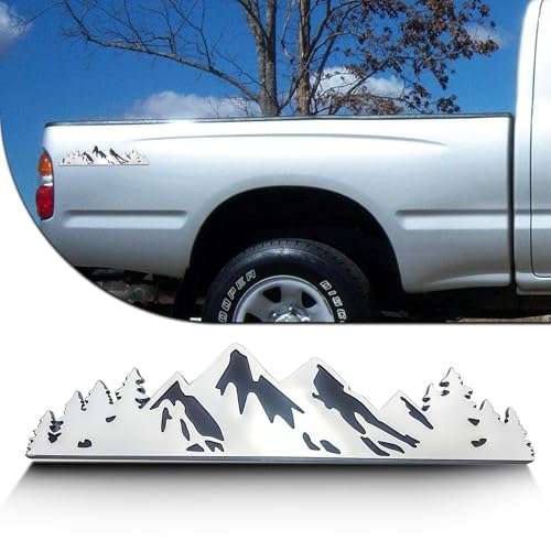 Image of 10 Inch Snow Mountain Graphic Logo Badge, Trunk Mountain Logo Emblem for Car Trunk Tailgate Emblem (Silver Black)