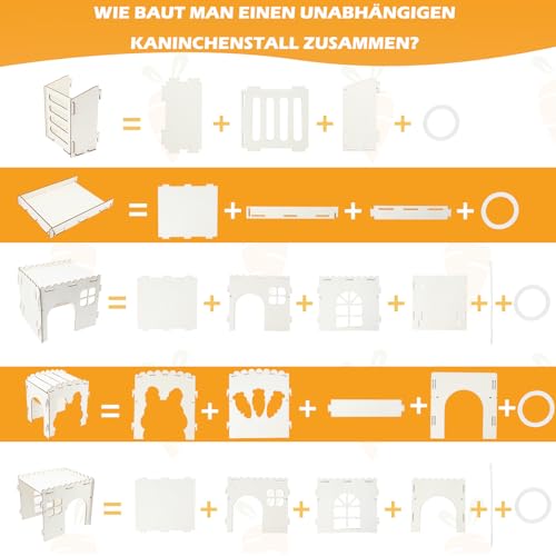 RANYPET Großes Holz-Hasenversteck Hasenburg mit Heuraufe, Kaninchenhaus für Hasen Spielhaus stabil Kaninchenschloss zum Hasenkletterburg Hasenkletterburg, Holz Schloss für Kaninchen Nagetier