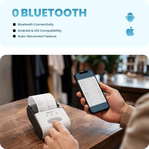 Image of helett BillQuick Go 2 Inch (58mm) Thermal Receipt Printer & Billing Machine for Retail Shop | Bluetooth + USB Type-C | 203 DPI | 2600mAh Battery | Android, iOS, Windows & Mac | Adapter & Roll