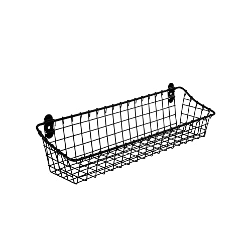 Spectrum Medium Wire Wall Basket Matte Black Rustic Wall Bin, Vintage Wire Basket Wall Mount Hanging Caddy for Kitchen Organization, Wall Mount Storage for Pantry Bathroom Kitchen