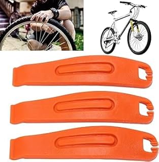 رافعة اطارات الدراجة الهوائيه مصنوعة من النايلون، فتاحة اطارات قضيب فك الاطارات، ادوات تصليح، عصا بلاستيكية + مجموعة رقع للاطارات، " لافيه الدراجه " 3 قطع (3قطع فقط, برتقالي)