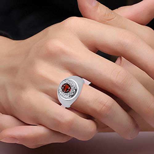 Image of Rylos Men's Designer Gypsy Ring with 7MM Round Gemstone & Diamond - Birthstone Rings in Sizes 8-13 in Sterling Silver