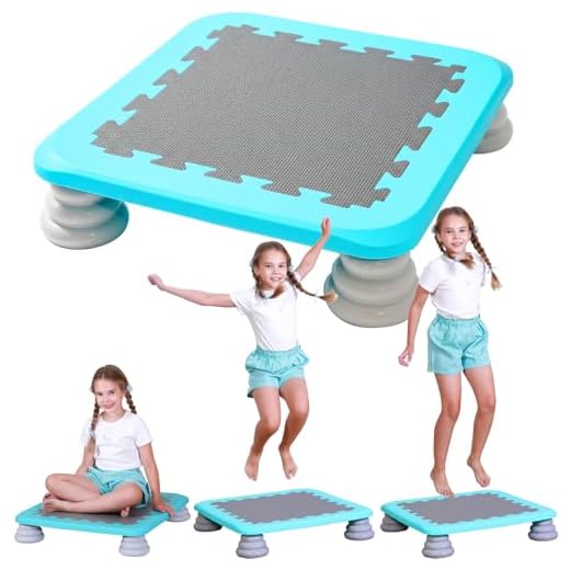 KreyNa Mini Trampoline for Kids, 25 Inch Sensory Trampoline Bouncing Board with Non-Slip Base, Balance and Bounce Jumping Toy Gift for 3-12 Boys & Girls (Blue)