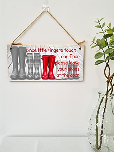 Handmade Wooden Hanging Wall Plaque Little Fingers Touch Floor Take Shoes Off at the Door Cute Fun Hallway Sign - Image 2