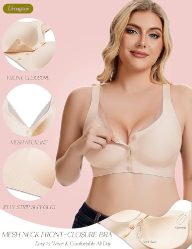 Womens Front Closure Bras for Women Seamless No Underwire Mesh Neck Bralettes Supportive Wireless Mastectomy Bra3