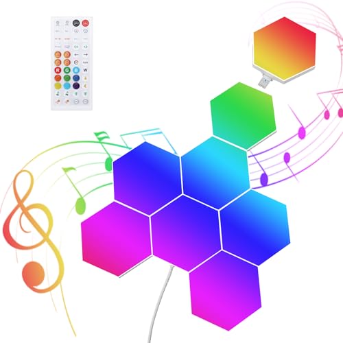 ENATECLITE 8 Pack RGB Hexagon Led Lights Wall Panels, Music Sync Color Changing Circle Lights...