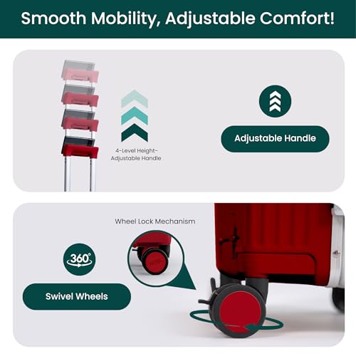 Nobl Travel Zipperless Check In Suitcase - Aluminum Frame, Check In luggage 30.2x20x12 Airline Approved by Noble Travel - Unbreakable Polycarbonate Shell - Dual TSA Locks, 360° Spinner Wheels - Red4