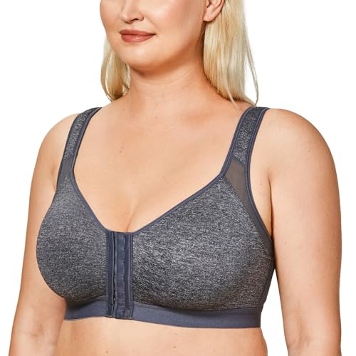 Image of DELIMIRA Women's Front Closure Posture Wireless Back Support Full Coverage Bra Black Marl 48C