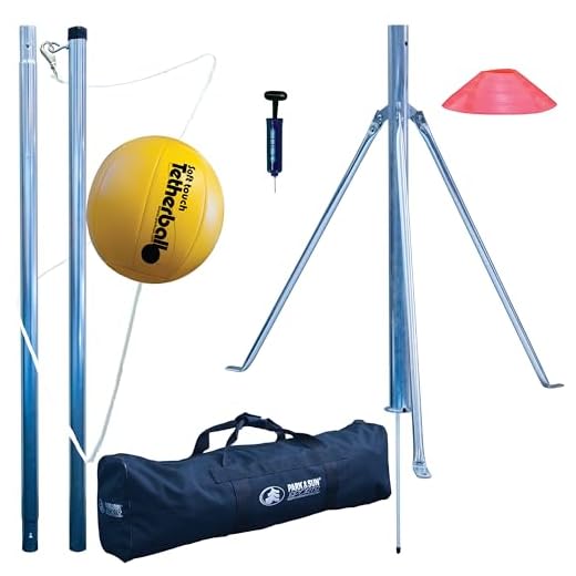 Park & Sun Sports Portable Outdoor Tetherball Set with Carrying Bag and Accessories (3-Piece Tri-Pod Base/Pole)