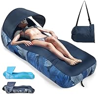 Outplea Aufblasbares Sofa mit Sonnenschirme, Luftsofa Faltbar Tragbar, Wasserdicht Camping Sofa mit Tasche, Strandliege Air Lounger mit Mesh-Rücken für Garten Strand Picknick, Marineblaue Feder