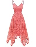 Meetjen Women's Beach Dresses for Wedding Sleeveless Summer Lace Dress for Cocktail Wedding Guest Bridesmaid in Coral S