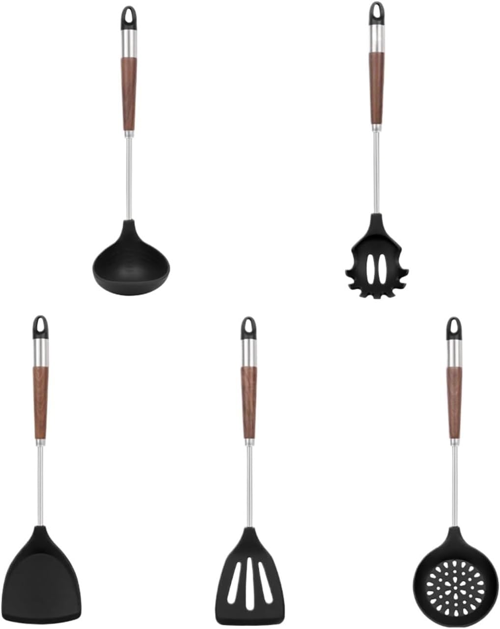 Silicone Kitchen Utensils Set Heat Resistant Silicone Cooking Utensils with Wooden Handles Spatula Set Kitchen Utensil Tools And Gadgets Set for Non-stick Cookware