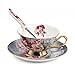 T Tocas Fleurs Tasse à Thé Anglais Tasse à Café en Porcelaine à la Cendre d’Os avec Soucoupe Cuillère