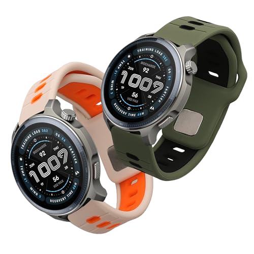 kwmobile Straps Compatible with 22mm Amazfit Bip 6 / Bip 5 / GTS 3 / Balance 2 Straps - 2x Replacement Silicone Watch Bands - Dark Green/Black/White/Orange - image 8