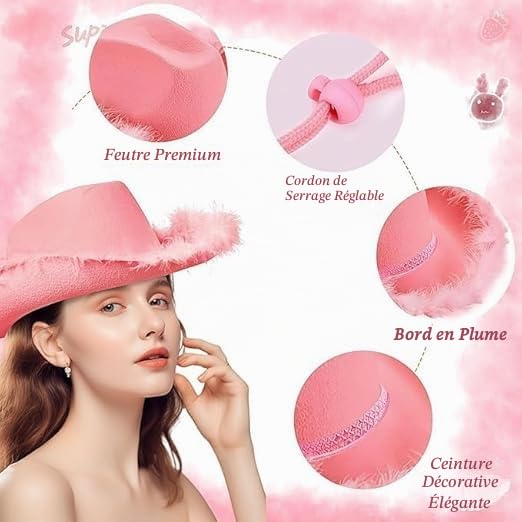 MALLOOM 6 Chapeaux Cowgirl Roses avec 6 Bandanas et 6 Lunettes en Forme de Cœur – Accessoires de Déguisement Western pour Femmes – Fête de Bachelorette