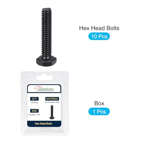 Image of METALLIXITY Hex Head Bolts (1 /4-20 x 1-1 /4 inch) 10Pcs, 304 Stainless Steel 18-8, Fully Threaded, External Hex Drive, Hex Head Screw Bolt, Black Oxide
