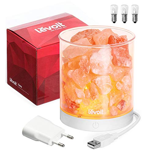 Preisvergleich Produktbild Salzlampe Salzkristalllampe Salzleuchte, Levoit Nachtlicht Salzstein 1kg mit Dimmschalter, USB Netzteil für Laptops, rotes Geschenkbox, 3 Glühbirnen (2,5 Watt)