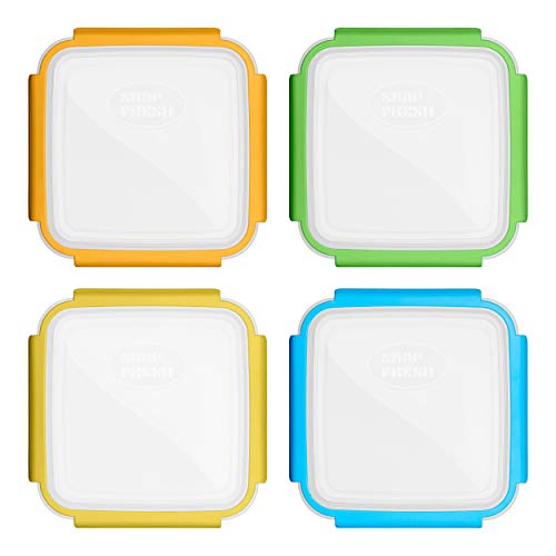 Snap Fresh - 4 Pack Of Sandwich Containers (450 Ml) - Reusable, Bpa Free Plastic, Snap & Lock Shut Lids And Silicone Seal. Great For Fruit, Salad, Lunch Box Snacks And Food Storage; Kids And Adults #TOP4
