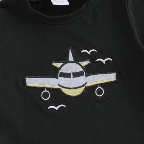Toddler Baby Boy Summer Outfit Airplane Pilot Short Sleeve T-shirts Tops Plaid Shorts Set Infant Planet Clothes Set4