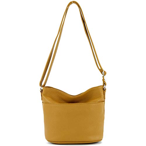 Modamoda de T198 - Fabriqué en Italie Sac bandoulière en cuir, jaune moutarde, Small