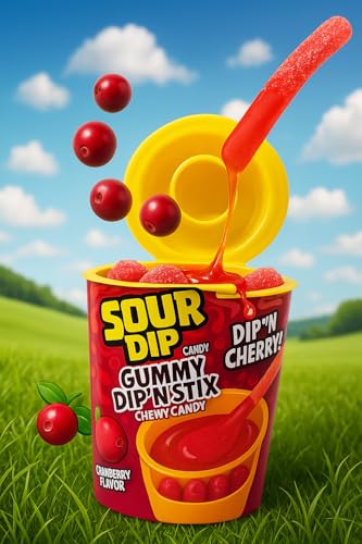Image of CandiExotics Cranberry Flavour Dipping Sugar Liquid & Pectin Gummy Candy | 100% Vegan | Spooky Chewy Treats for Kids | Fun Party Pack - 96g
