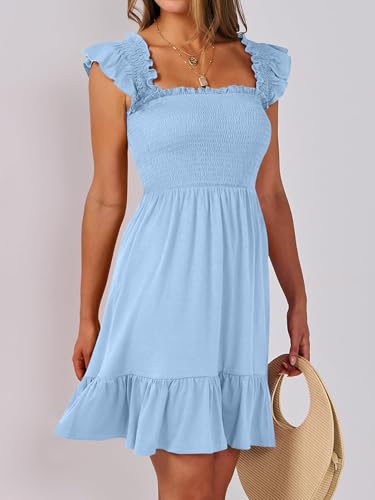 IFFEI Mommy and Me Matching Dresses Womens Smocked Ruffle Sleeve Mini Dress Vacation Beach Family Matching Outfits3