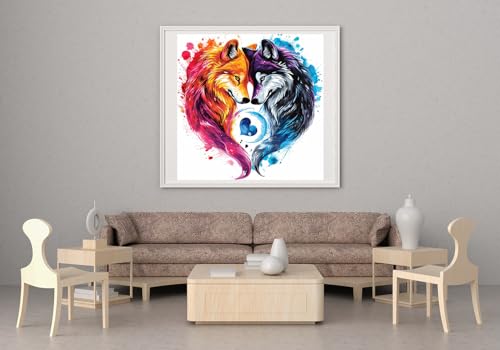 Image of Moohue Stamped Cross Stitch Kits for Adults Animals Love Wolves 14CT Pre Printed Cross Stitch Kits for Beginners (Animals Love Wolves)