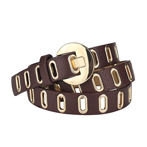 Sanykongy Cinturón de mujer con agujeros ajustables cinturones Punk Grunge para mujer cinturón de cuero con hebilla de pasador de aleación brown 120cm