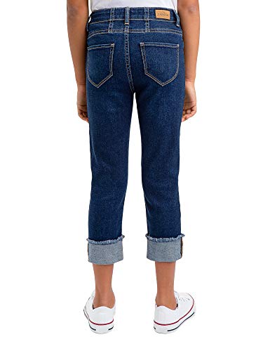 Jordache Girls Triple Stack High Waist Roll Cuff Crop Premium Denim Jean (Dark Enzyme Wash)3