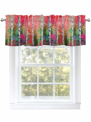 Dexnympq カフェカーテン 小窓用 シラカバの木 近代主義 油絵 木 抽象 カーテン おしゃれ 遮像 UVカット 遮熱 目隠し透けにくい ロッドポケット式 洗える キッチン 浴室 トレイ 子供部屋 喫茶店 洗面所 店舗飾り 軽量 1枚入り ?丈45