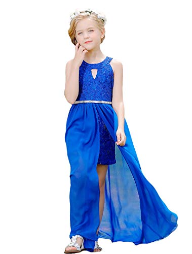 Bow Dream Chiffon Junior Bridesmaid Dresses Girls Wedding Party Rhinestone Maxi Long Evening Gown Dance Wear