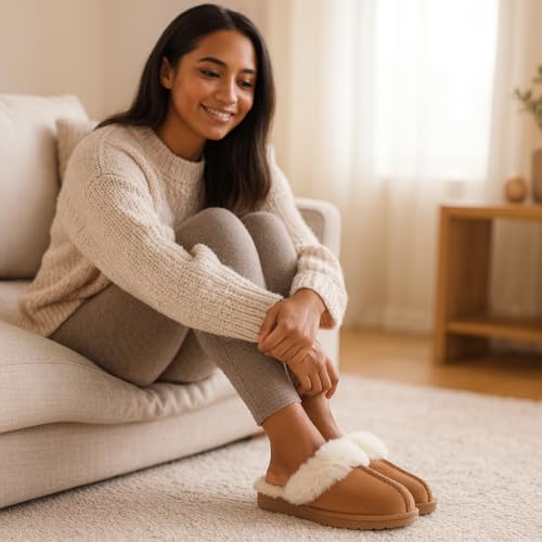 Project Cloud Genuine Leather Slippers for Women Footwear with Real Sheep Wool Lining Womens Clogs & Mule - Non-Slip Indoor/Outdoor Scuff Womens Slippers with Memory Foam Insole (Henka)