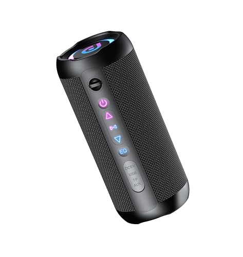 taopodo Altavoz Bluetooth portátil con potente sonido estéreo, 8 modos de ecualización y 3 luces RGB, IPX7 impermeable, tiempo de reproducción de 24 horas, emparejamiento inalámbrico TWS, altavoz al
