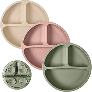WeeSprout Suction Plates for Babies & Toddlers – 100% Silicone, Dinnerware Stays Put, Divided Design for Picky Eaters, Microwave & Dishwasher Friendly, 3 Pack