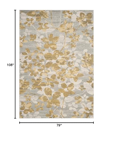 Image of SAFAVIEH Evoke Collection Area Rug - 6'7 inch x 9', Grey & Gold, Floral Design, Non-Shedding & Easy Care, Ideal for High Traffic Areas in Living Room, Bedroom (EVK236P)