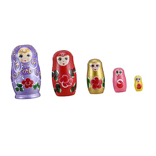 KONTONTY Russian Wooden Nesting Dolls Set 5 Different Sizes Stackable Toys Home Decor Safe for Boys and Girls Idea Random