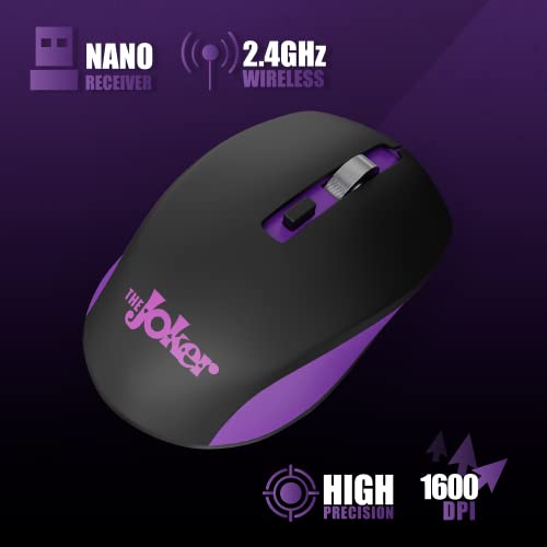 Image of ZEBRONICS DC Joker Edition Jaguar Silent Wireless Mouse for Computer, Laptop with 1600 DPI max, Switch Control, Power ON /Off, Plug & Play Usage, 2.4GHz Nano Receiver and Lightweight
