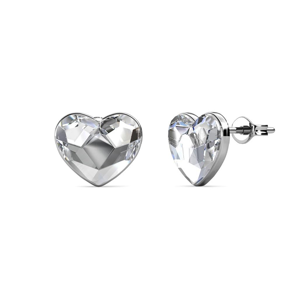 Violet 18k White Gold Heart Stud Earrings with Simulated Diamond Crystals, Elegant Jewelry for Women, Gift for Her