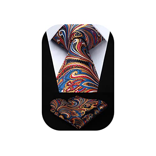 Image of HISDERN Ties for Men Paisley Tie and Pocket Square Woven Classic Floral Mens Ties Handkerchief Set Wedding Party Necktie