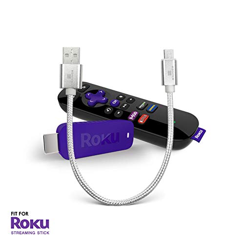 Exinoz Power Cable for Roku Streaming Stick. Roku Cable Designed to Power Your Roku Streaming Stick from Your TV USB Port. (1 Pack, Silver)