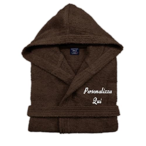 Cieffepi Home Collections Solo Mio Basic Albornoz Personalizado con Capucha en Suave Spugna Hidrófila 100% Algodón Puro, marrón, M