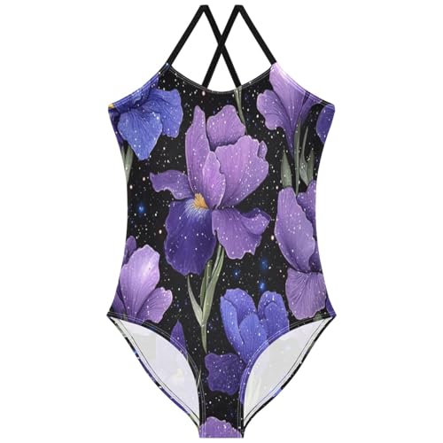 Pigsaly Girls One Piece Swimsuits Purple Lilac Gradient Flower Kids Cross Back Swimwear Toddler Beach Sport Bathing Suit 3T
