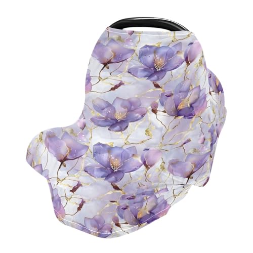 Baby Car Seat Canopy Covers Nursing Cover Stretchy Boys Girls Gold Purple Flowers Carrier Cover Breastfeeding Cover Breathable
